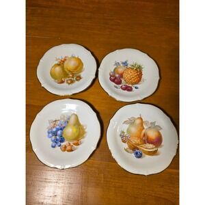 Schumann Arzberg Germany Fruit Plates Set 4 Scalloped Gold Rim Porcelain Vintage
